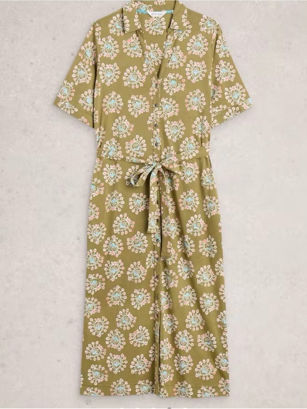White Stuff Annie Jersey Shirt Dress in Green Floral Mosaic Print NWT